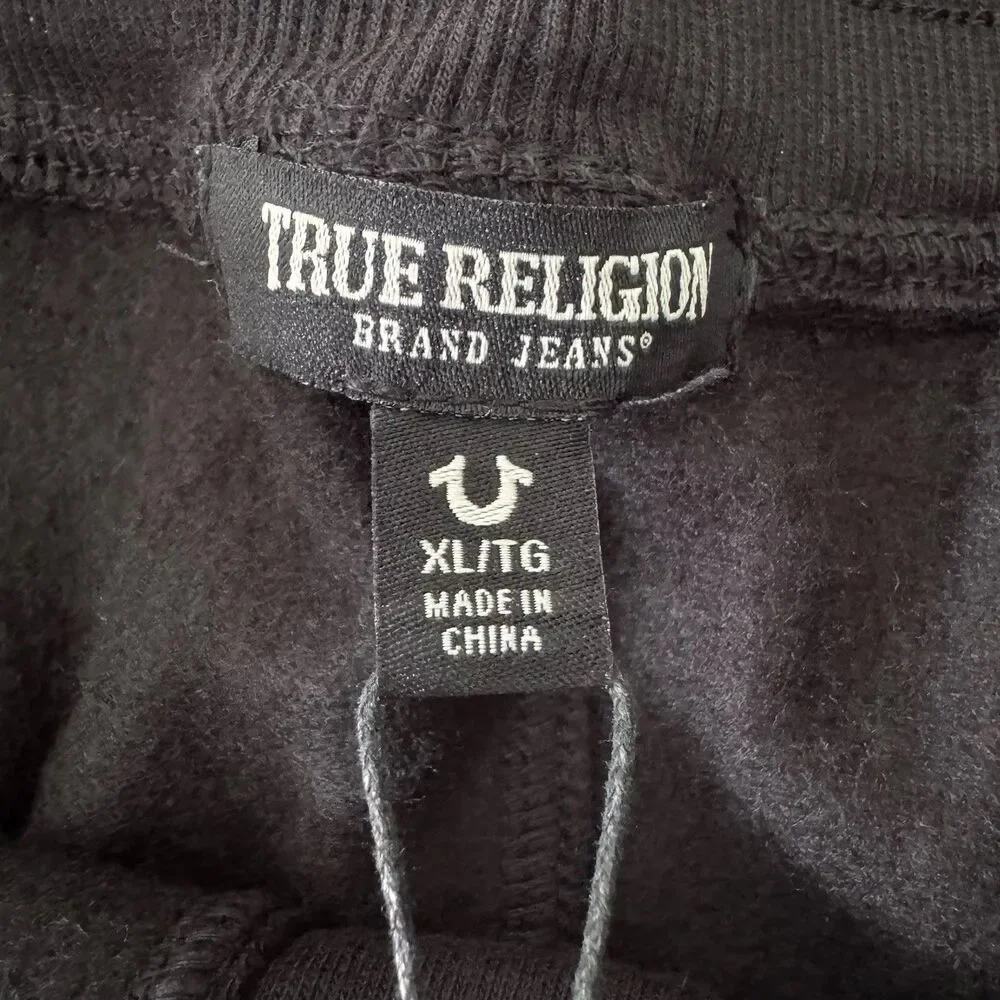 True Religion Buddha Joggers Men XL Black Logo Stitch Ankle Cuff Taper NWT